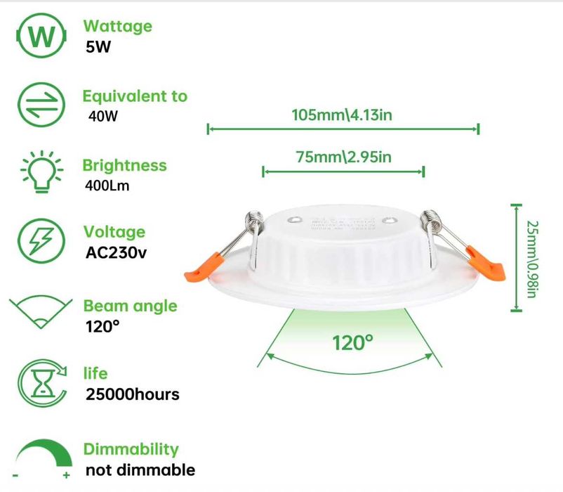 LED Луни за Вграждане 5W Неутрално Бяло 4500K, 75-95 mm, 24 бр