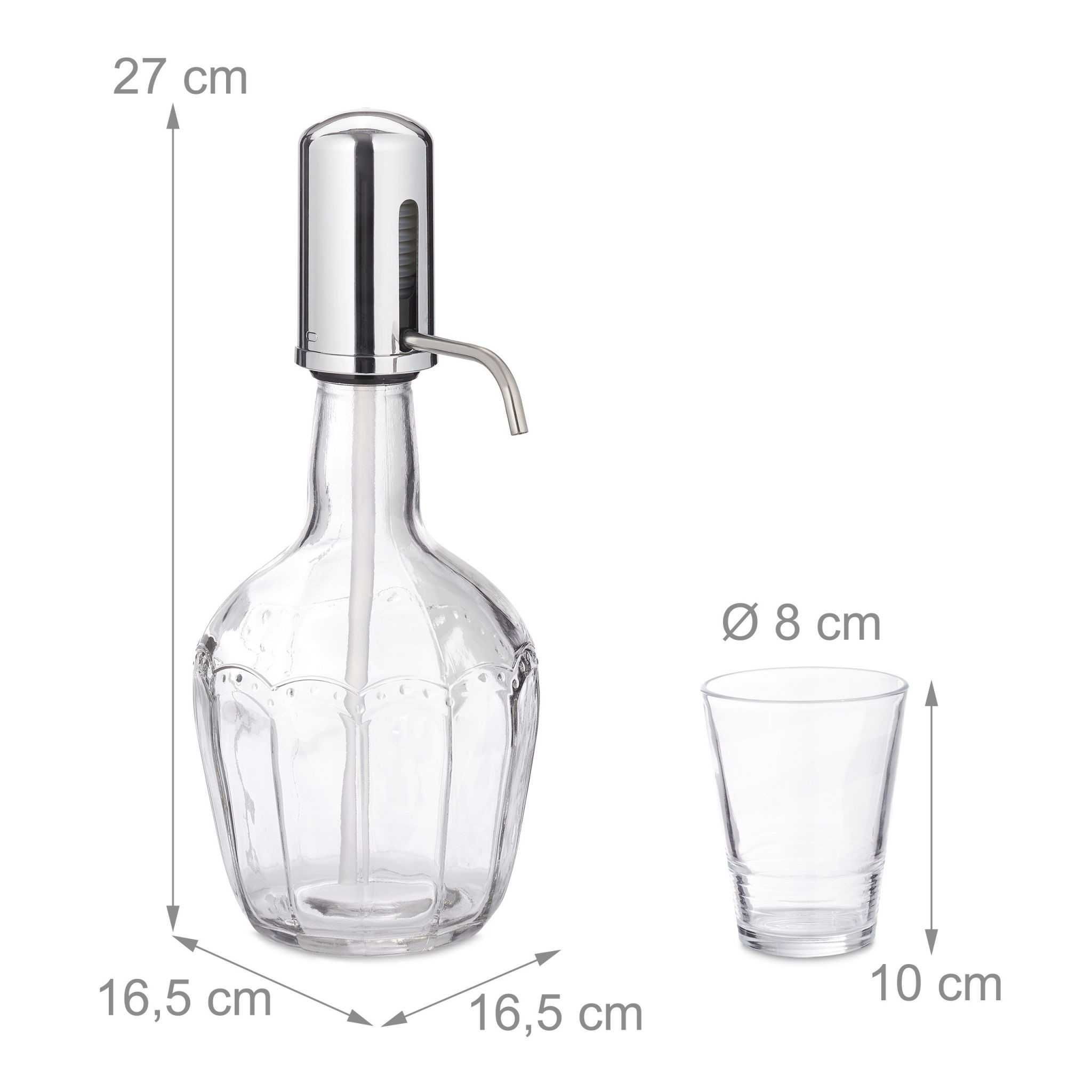 Dispenser de bauturi cu pompa manuala, cu 6 pahare, sticla, 2.4l