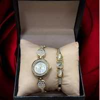 Елегантен дамски комплект часовник с камъни цирконии и красива гривна