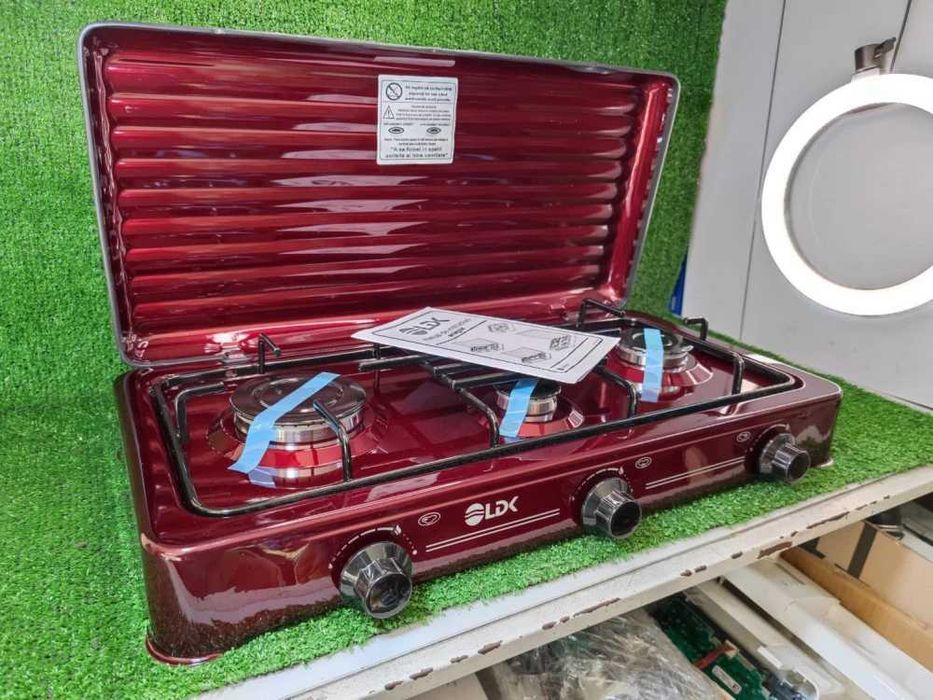 Plita 3 arzatoare pentru butelie LDK ELS6628 ,email visiniu / CLP