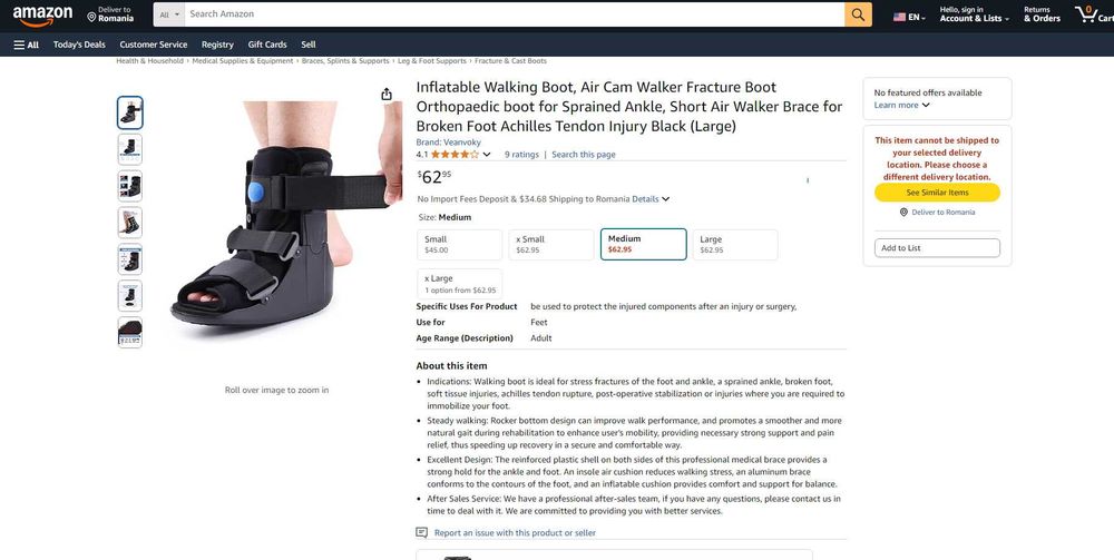 Orteza Glezna Imobilizare, walker, cu perne aer, REDUS de la 300RON