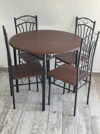 Set masa cu 4 scaune, cadru metalic, culoare maro