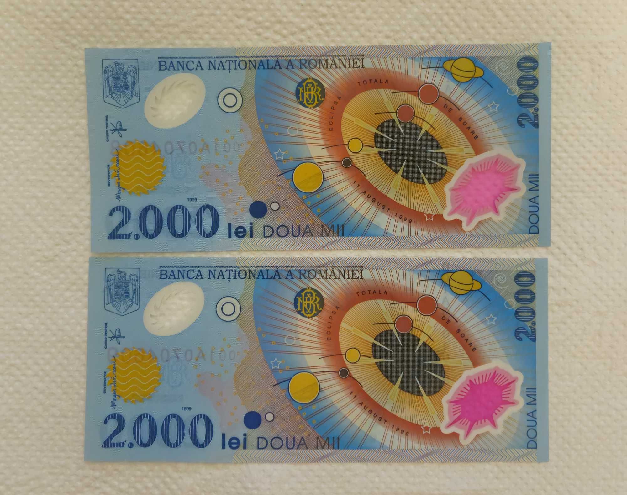 Vand Bancnote 2000 lei Eclipsa 1999 necirculate serie 001A consecutive