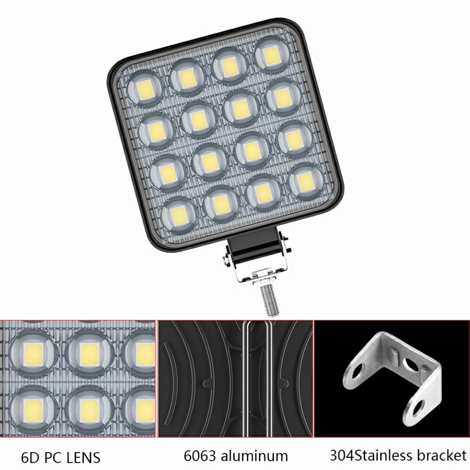 Set 2 x Proiector LED Auto Offroad 48W 12-24V, 3500 Lumeni, Patrat