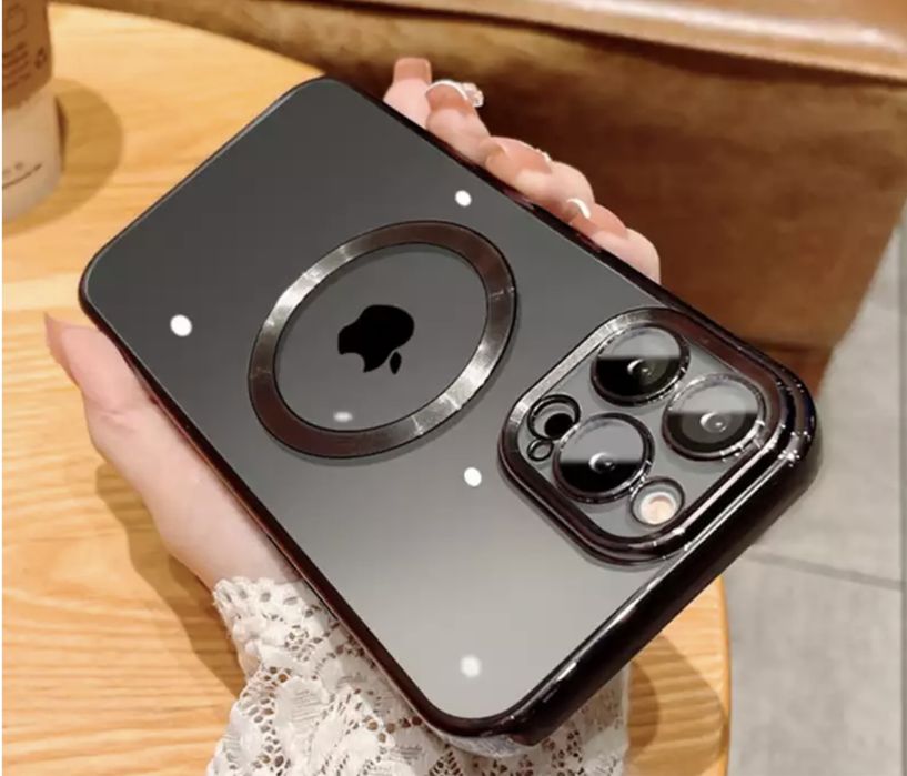 Husa Silicon Steel Frame Cerc Magsafe Iphone 14/15/16E/17 PRO MAX PLUS