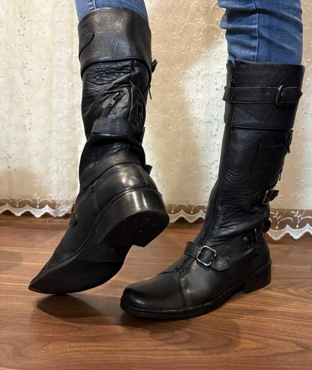 Дамски ботуши от естествена кожа (рокерски)