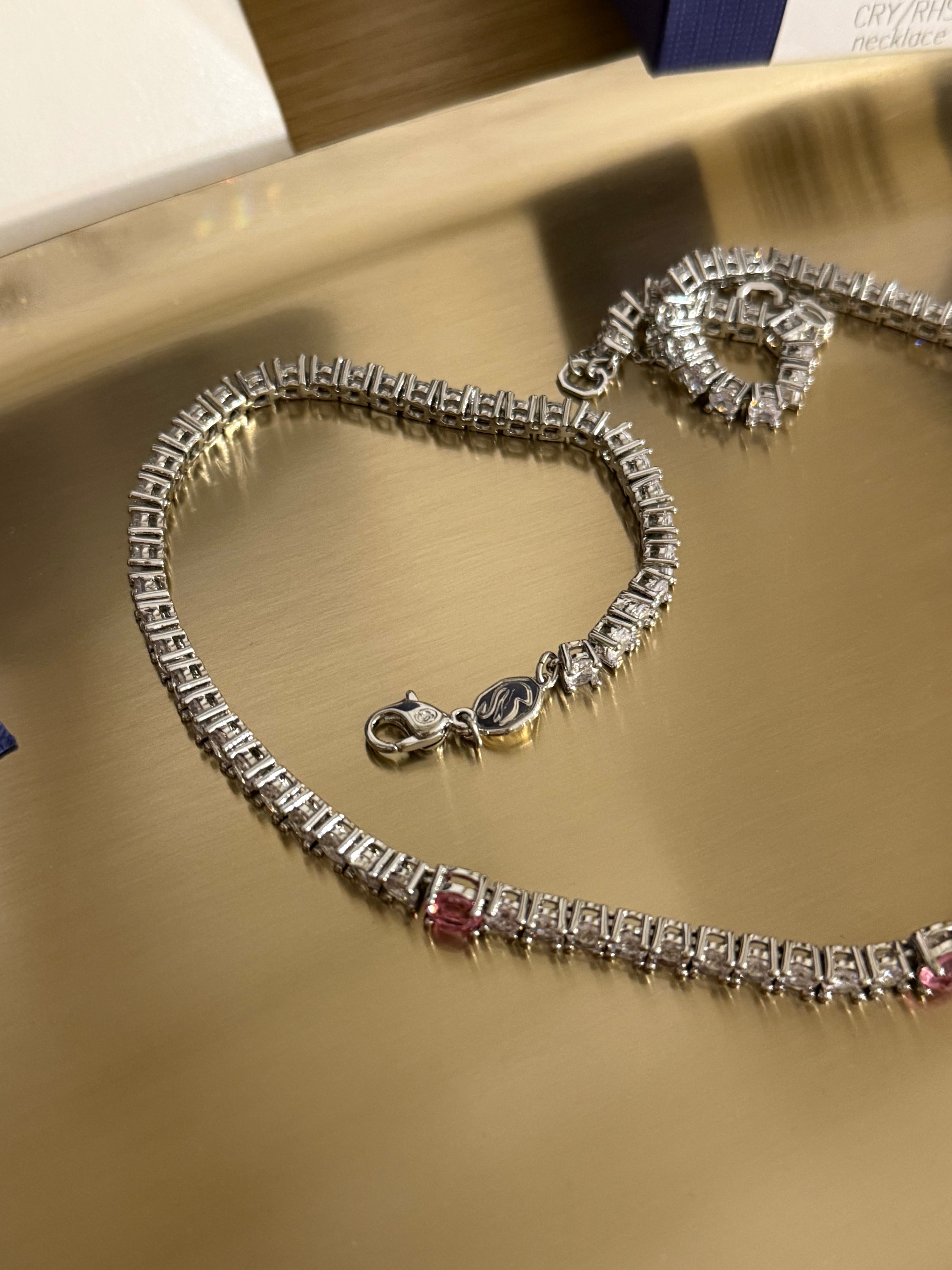 Colier Swarovski Matrix Tennis cu 3 pietre roz