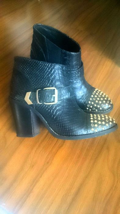 Ghete botine cowboy 37 piele reptila crocodil negre zara stil