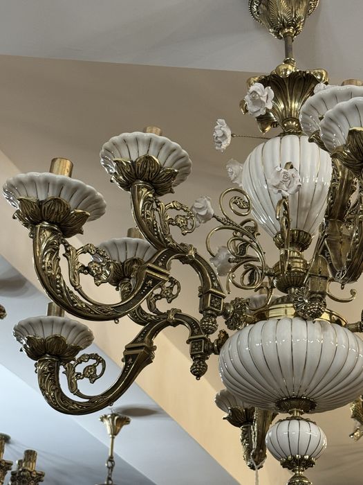 Candelabru bronz masiv - portelan
