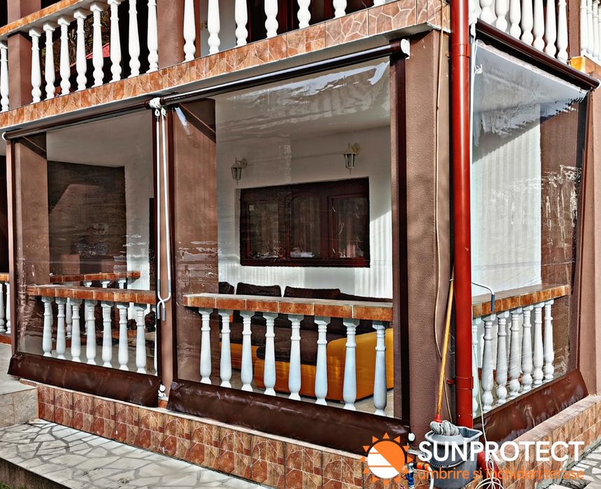 Închidere Terase cu folie Transparenta.Rulou casetat, necasetat, bride