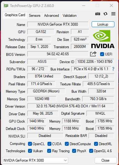 Asus TUF Gaming RTX 3080 10GB GDDR6X, 320-bit с оригинална кутия