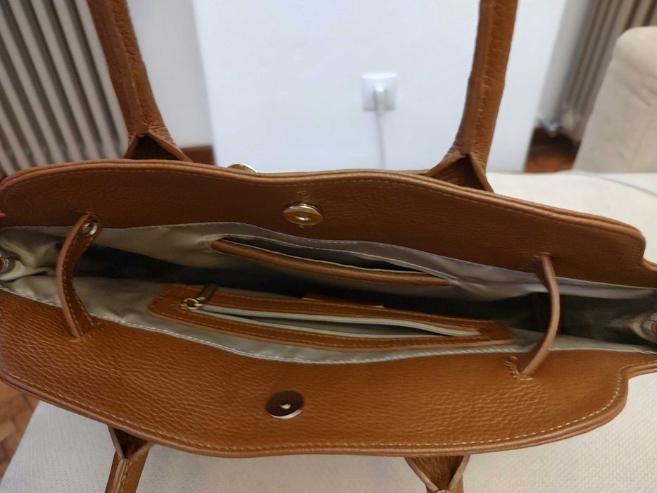 Geanta piele, maro, noua