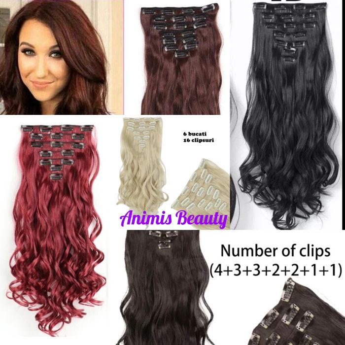 Extensii de par ondulate 16 clipsuri, diverse culori, NOI, 60 cm