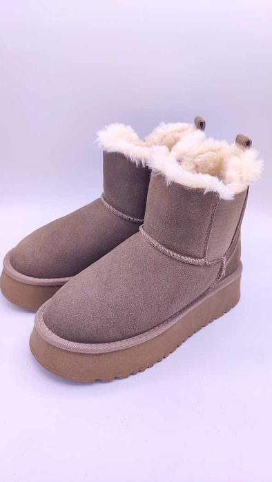 Ghete tip UGG cu platforma - piele intoarsa naturala, 35-40