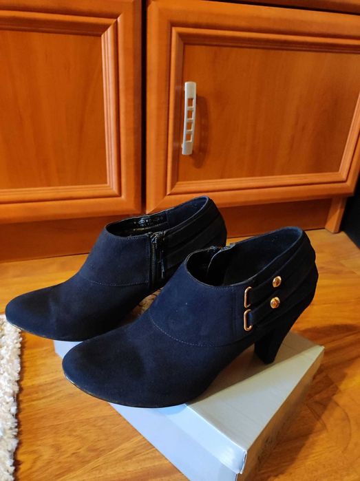 Botine Dama, negre, piele ecologica intoarsa, marimea 38