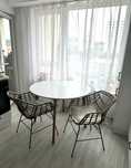 Masa rotunda dining/bucatarie blat alb picioare lemn