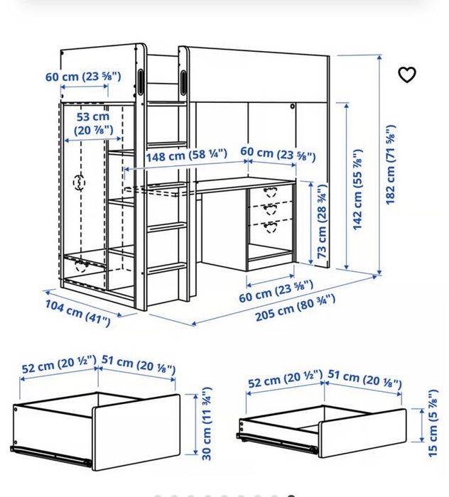 Високо легло с бюро