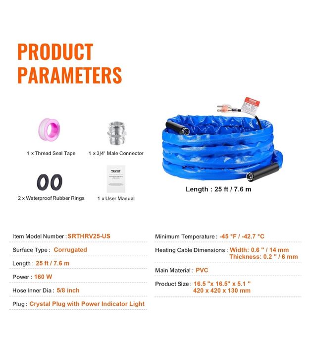 Furtun izolat Apă Caldă pentru Rulote – 7,62 m