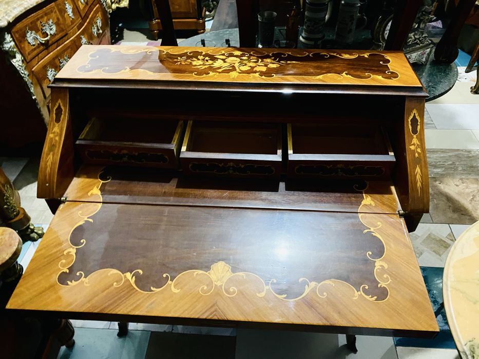 Comoda Secretaire Birou Lemn Masiv Intarsii Vintage Baroc