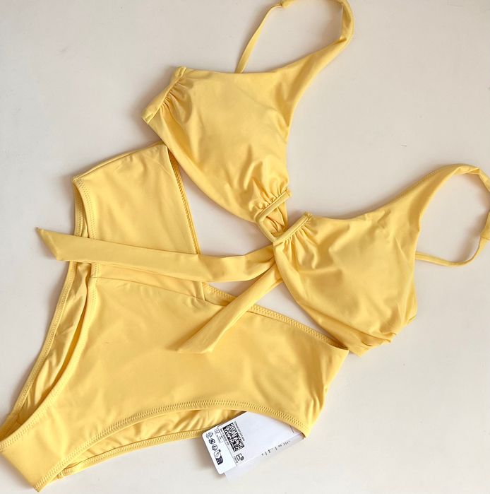 H&M нов бански от две части в наситен пастелно жълт цвят