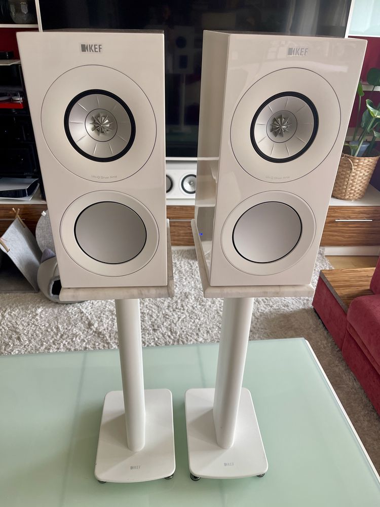 Boxe KEF R3 White Gloss plus standuri originale si grile