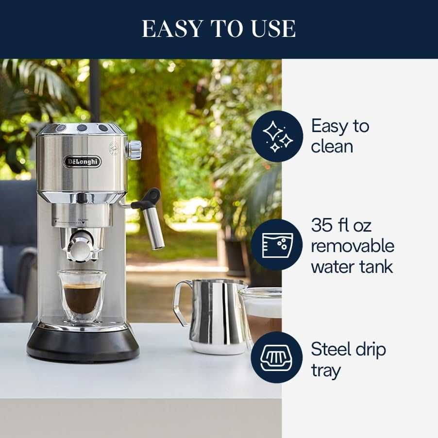 DeLonghi Dedica Style EC 695.W Кафемашина, Полуавтоматична 1.1л, хром