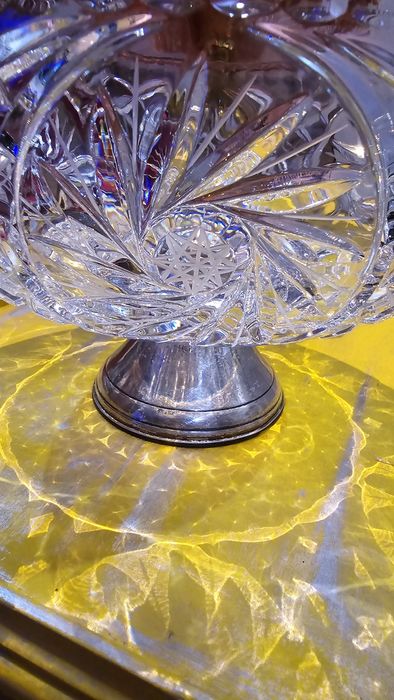 Fructiera cristal cu picior din argint
