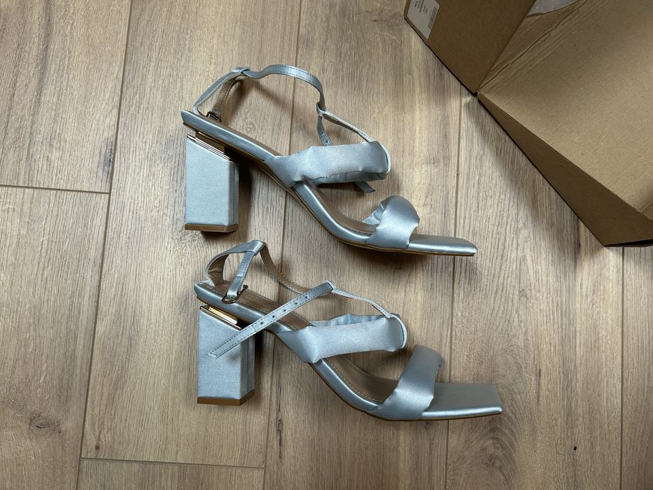 Pantofi cu toc de dama Benaza Premium, albastru metalizat, marimea 40