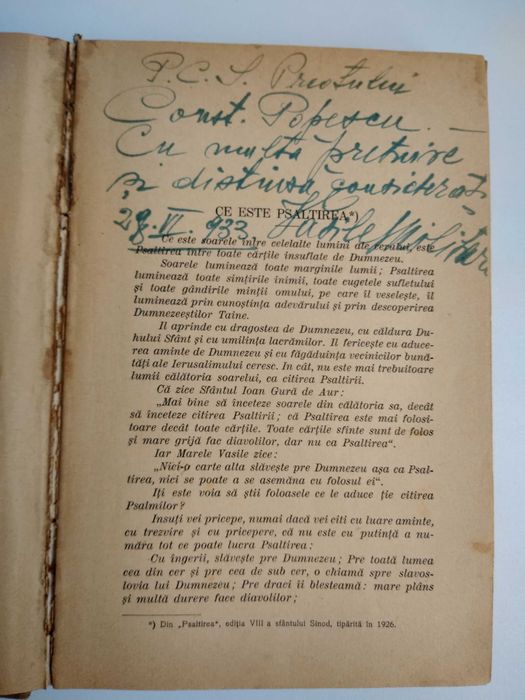 Psaltirea in versuri - Vasile Militaru, autograf autor, 1933