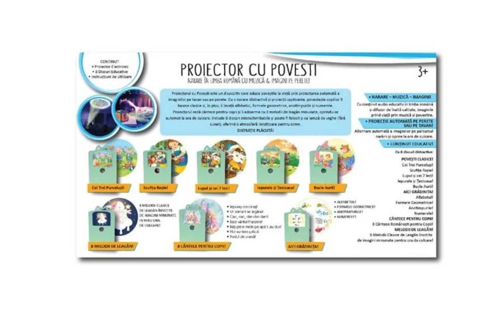 Proiector cu povesti pentru copii – alfabet si cantece in limba romana