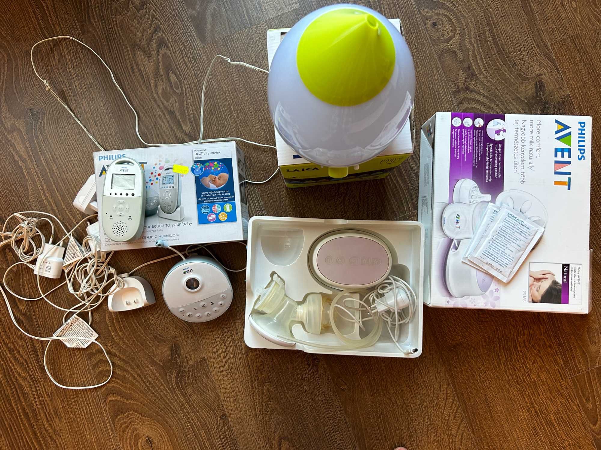 Pompa de san, baby monitor Philips Avent si umidificator Laica