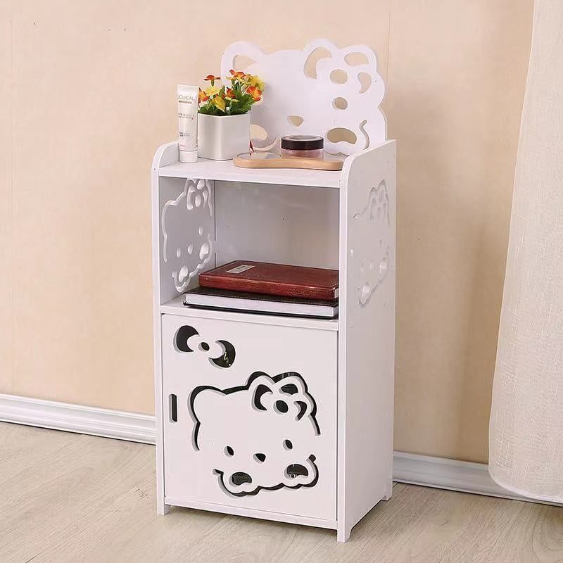 Бяло малко нощно шкафче с три нива Hello kitty