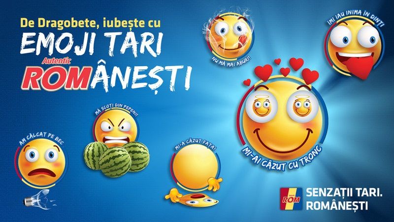 Tricou albastru ROM ediție limitată Dragobete Emoji Autentic ROMânești