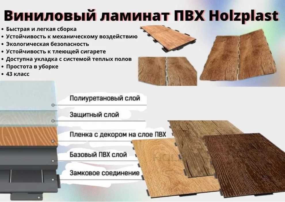 Виниловый ламинат Holzplast 43 Класса Водостойкая