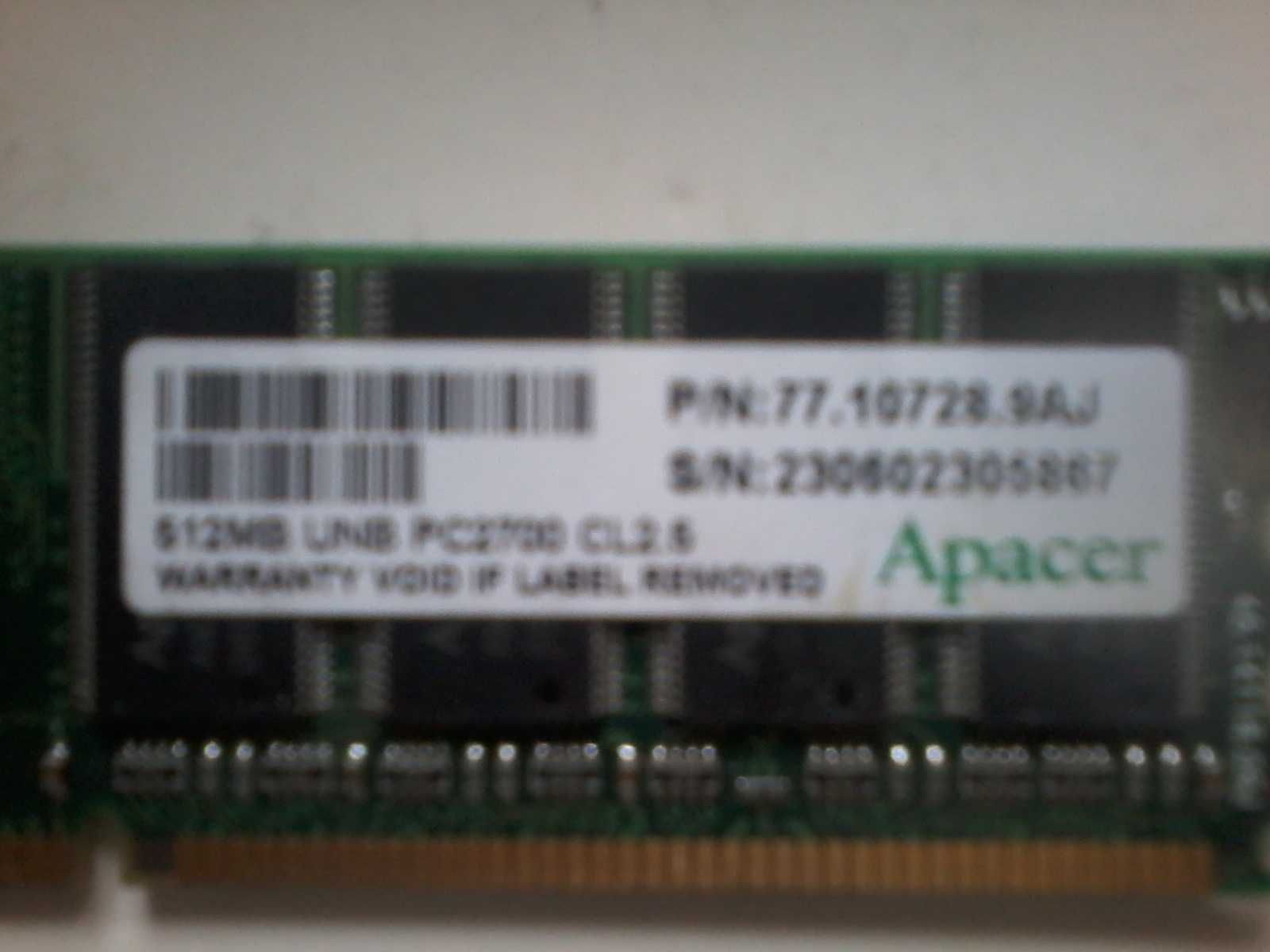 Продам ОЗУ Apacer 512MB DDR 333 RAM UNB PC2700 Non-ECC CL2.5 77.10