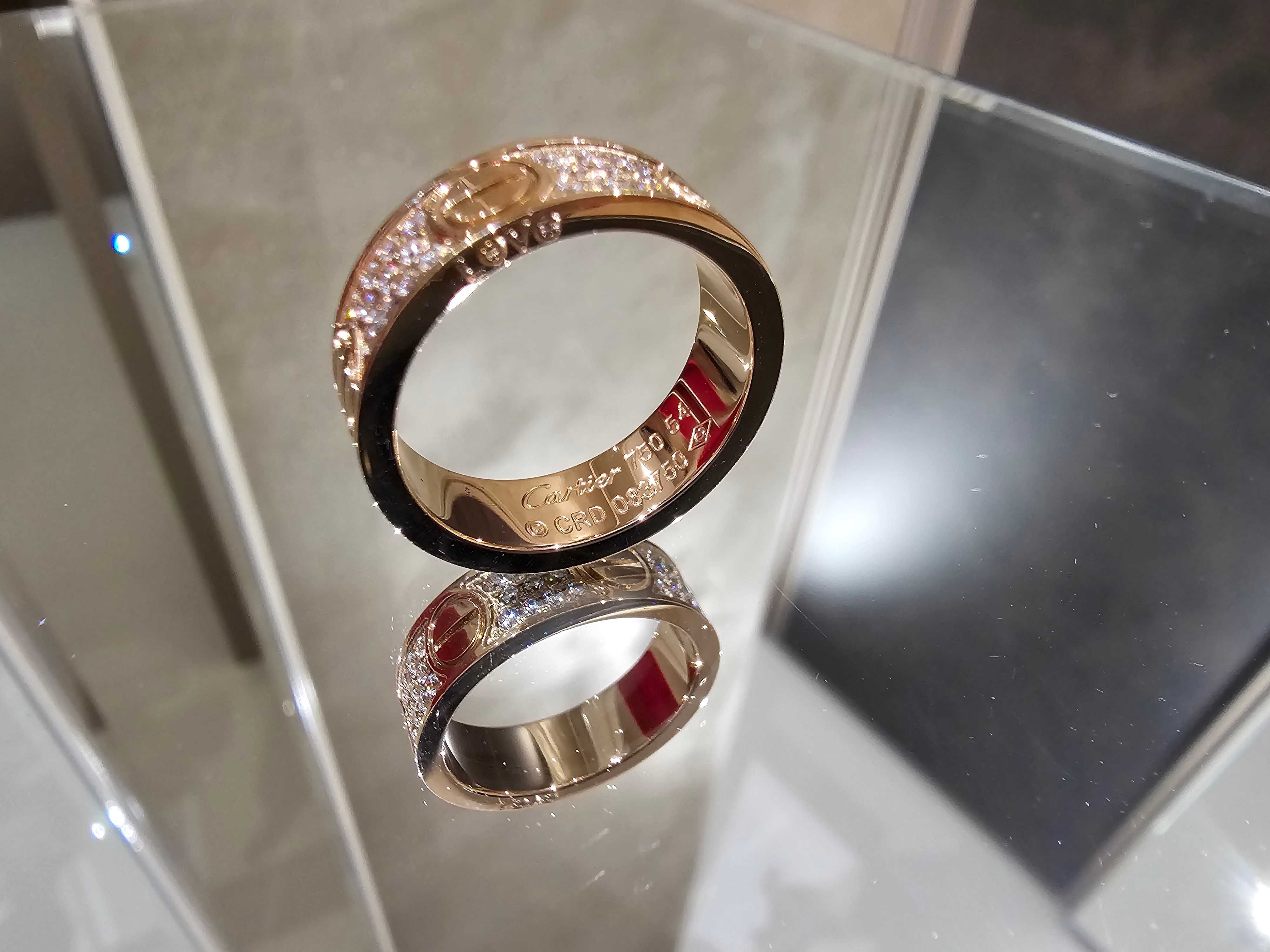 CARTIER Love Band Rose Gold Classic Model Paved Diamonds Пръстен