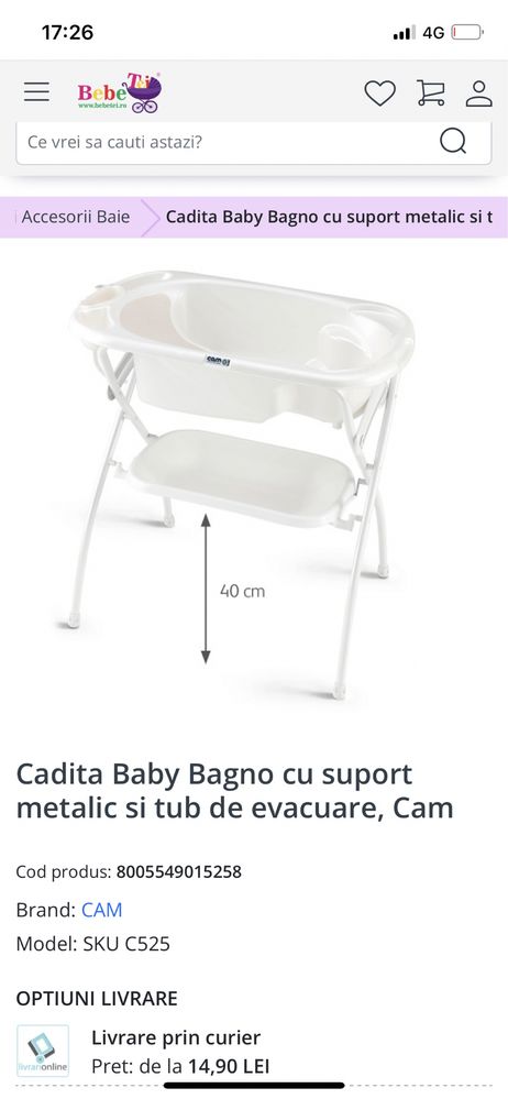 Cadita cu suport pentru bebe