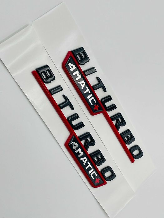 Embleme Compatibile Mercedes biturbo 4matic+ rosu negru