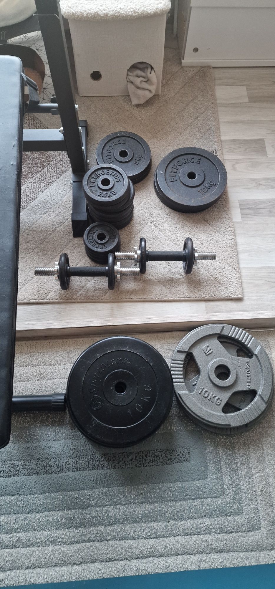 Set fitness banca pliabila, bară, gantere reglabile