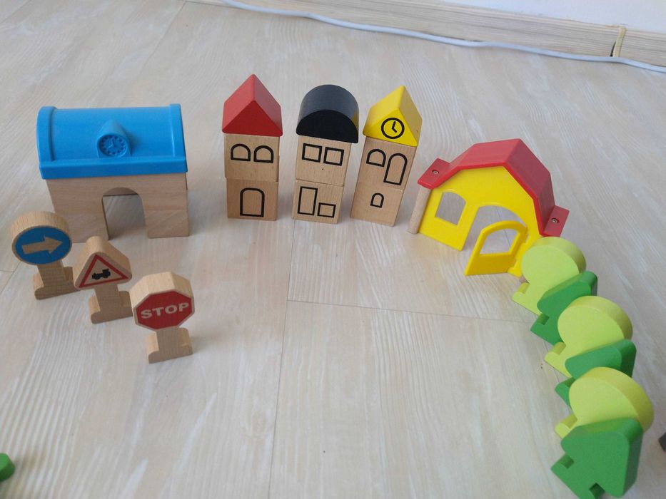 Macazuri, poduri, piese lemn circuit cale ferată, 25 bucăți