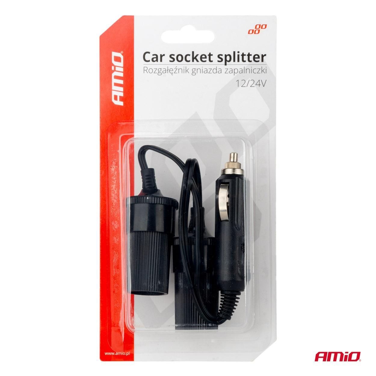 разклонител за букса за автомобилна запалка 12v 24v amio-03801