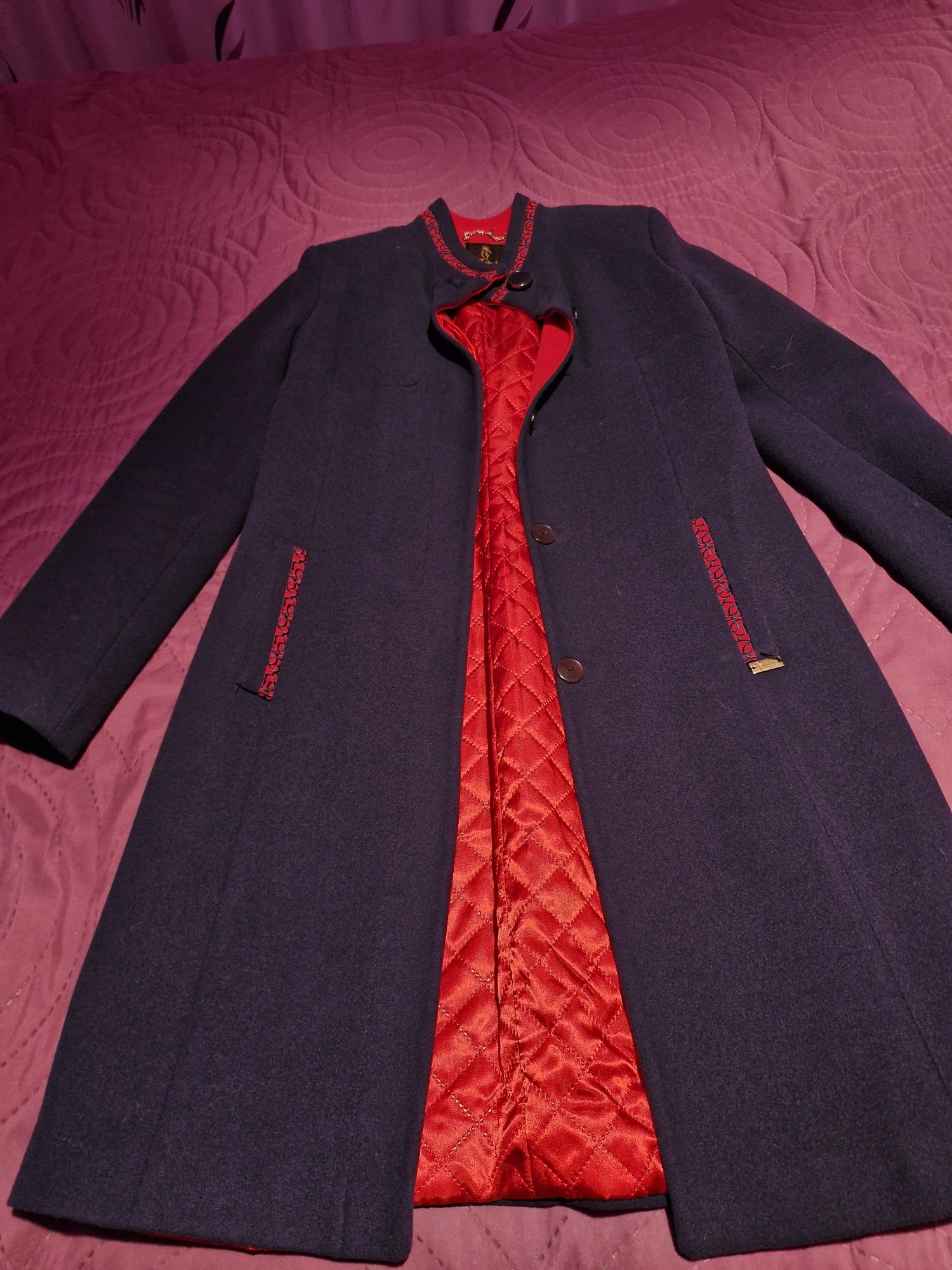 Palton dama  bluemarin cu rosu,36