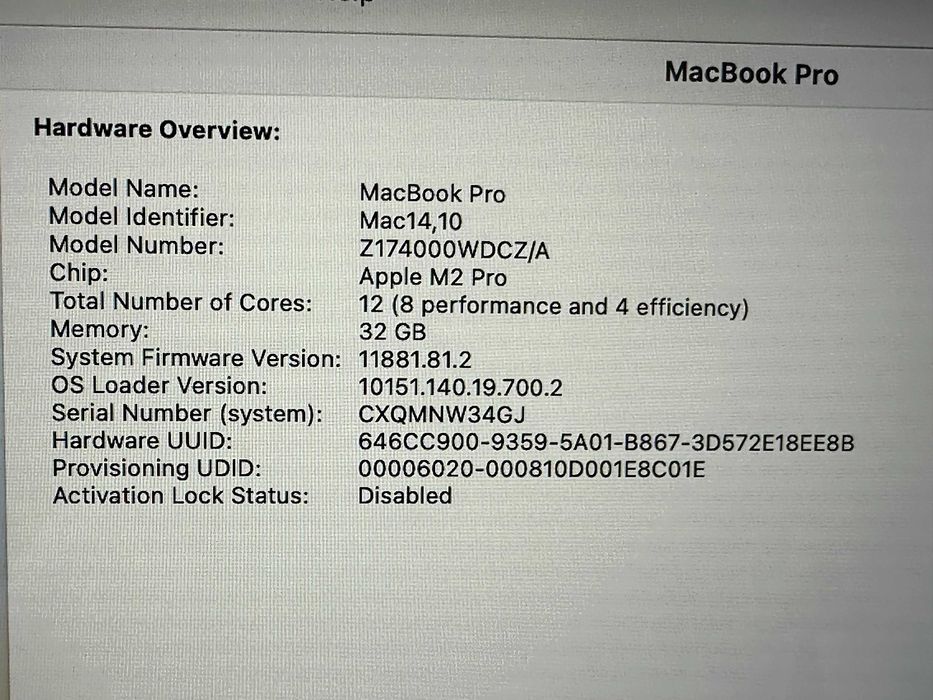 Apple Macbook Pro A2780 M2 ПРО 32GB / 512GB  16 инча 2023 г