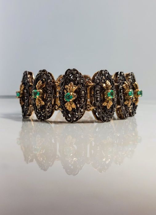 Brățară din aur de 14K cu argint și smaralde naturale – gramaj 25,44 g