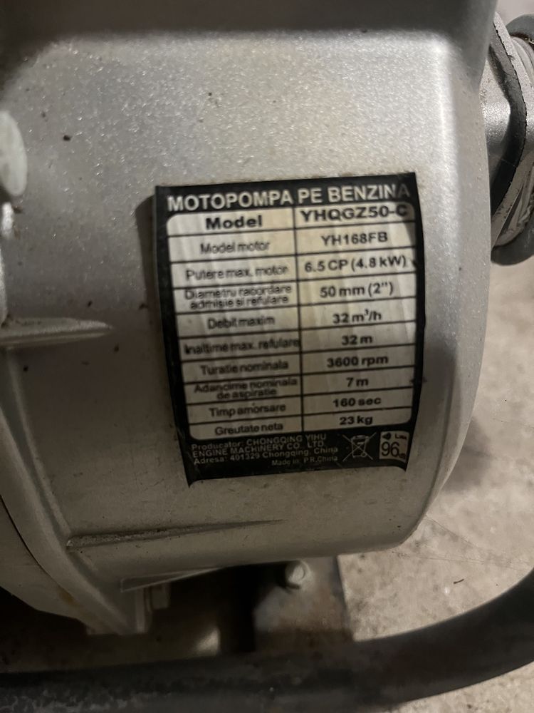 Vand motopompa pe benzina 6,5 cp