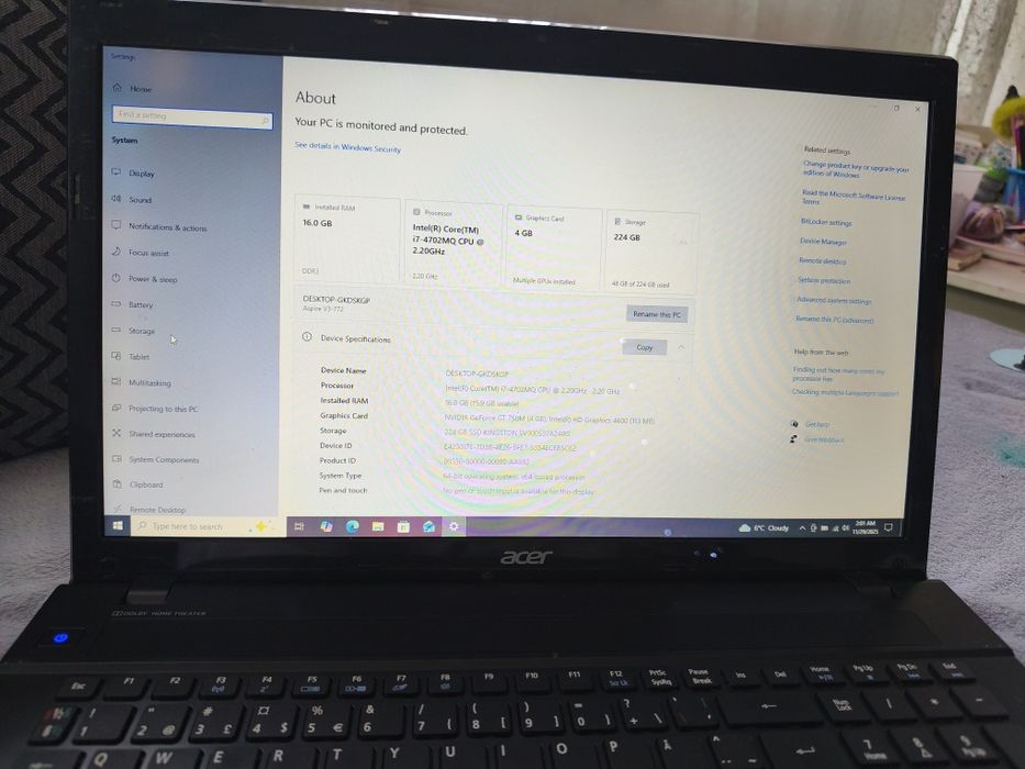 Laptop gaming Acer Nitro i7 Ram 16Gb video 4Gb ssd GTA FORTNITE CSGO