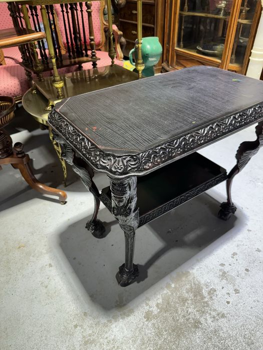 Gheridon empire din metal cu blat de lemn