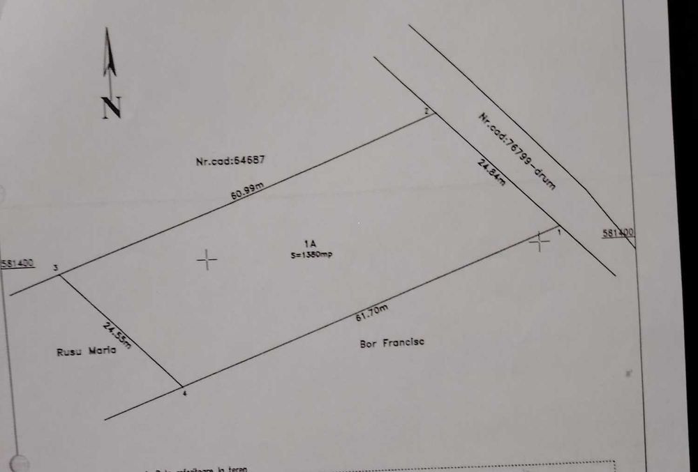 Teren intravilan 1.380 mp –Sat Pata, Com Apahida – front 24,84 ml