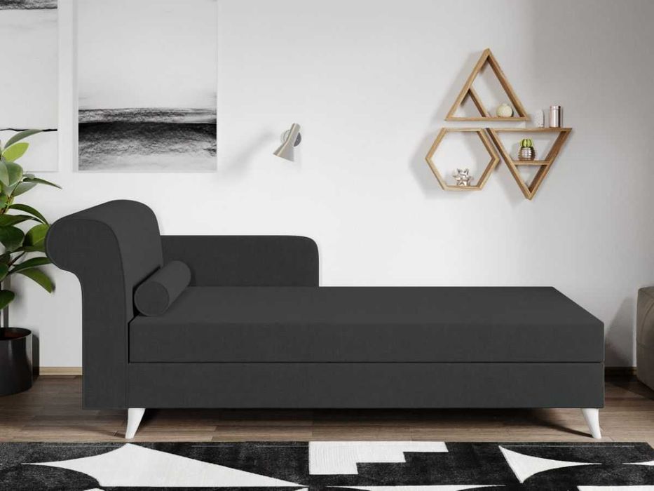 Divan/Pat o persoana tapitat Gri Inchis Round Fix - Transport Gratuit