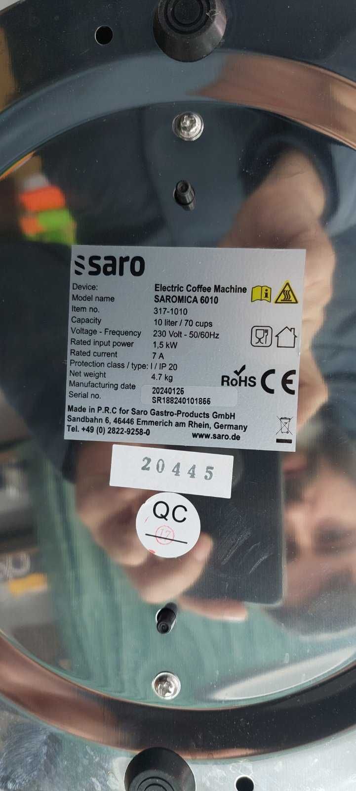 Шварц кафемашина Saro Saromica 6010 10L 1500W подходяща за хотели